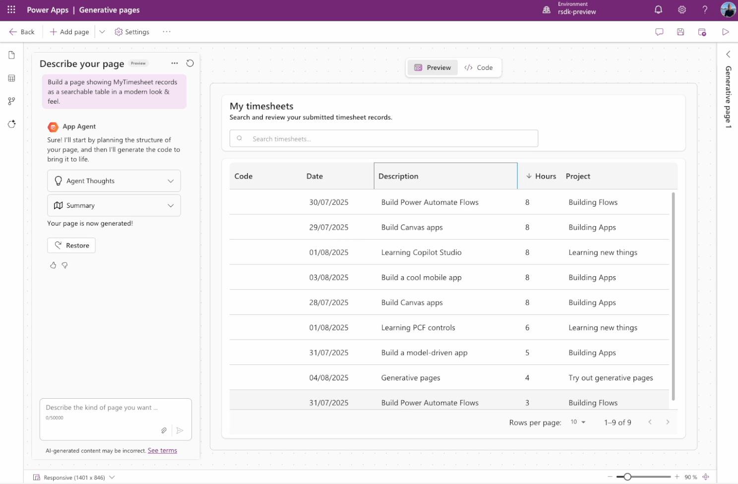 Generative Pages in Model driven apps