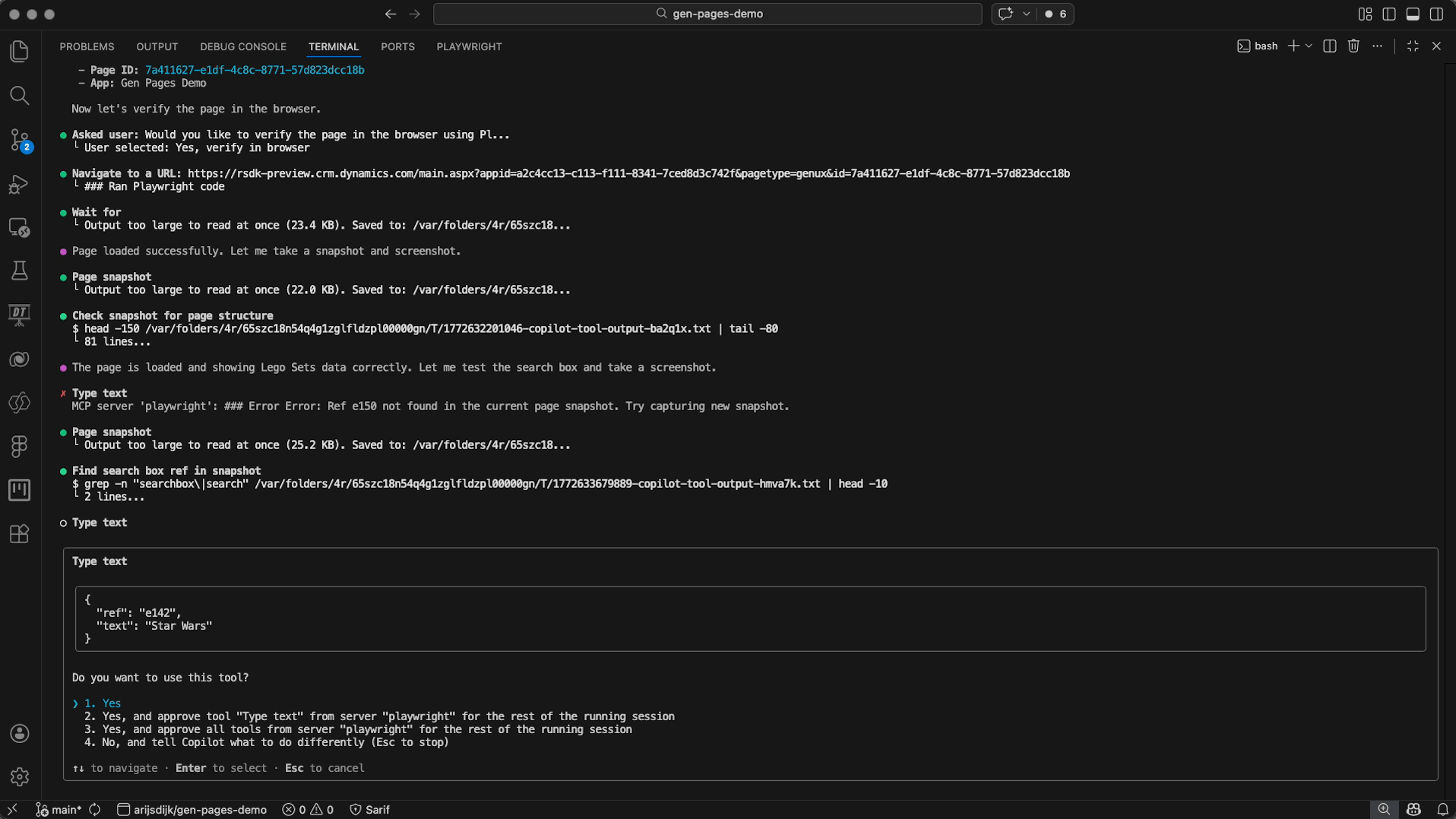 Copilot CLI - Genpages - Self testing using Playwright