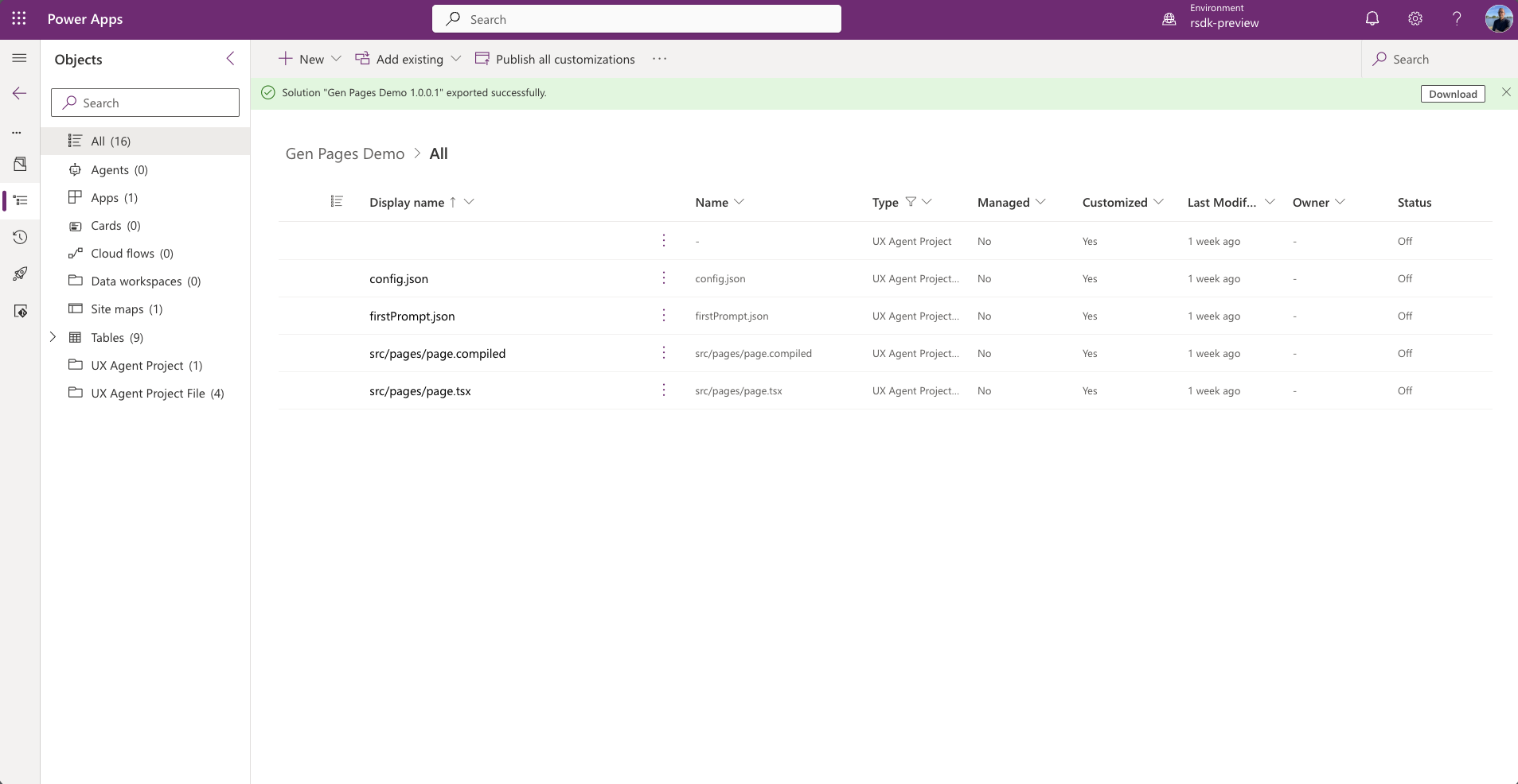 Generative pages solution artifacts