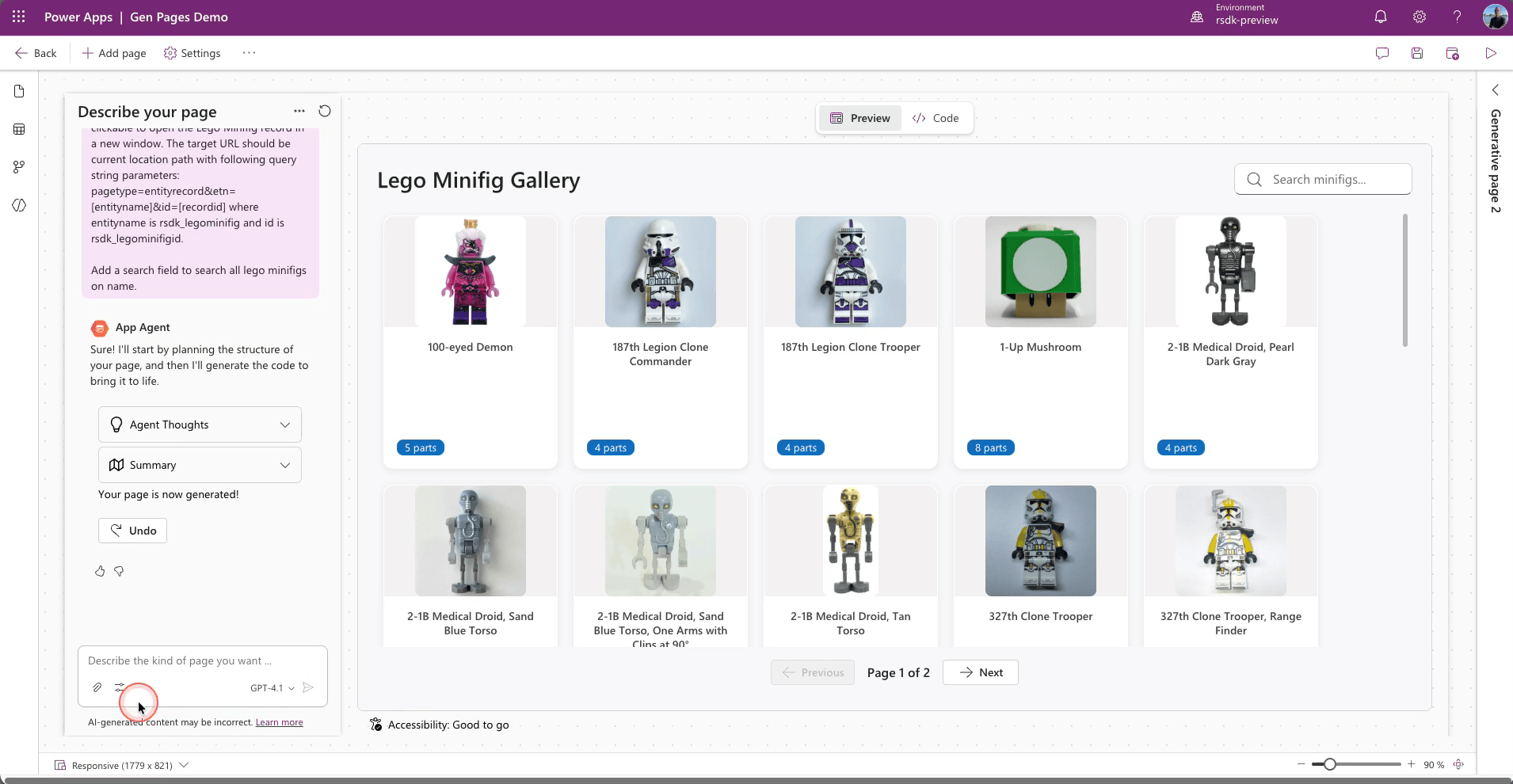 Model-driven app - try new generative page