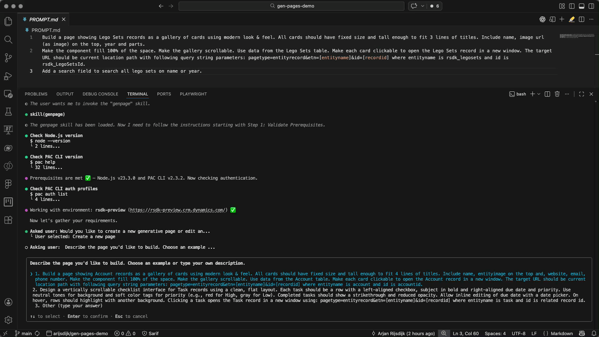 Copilot CLI - Genpages - Describe your page with your own prompt