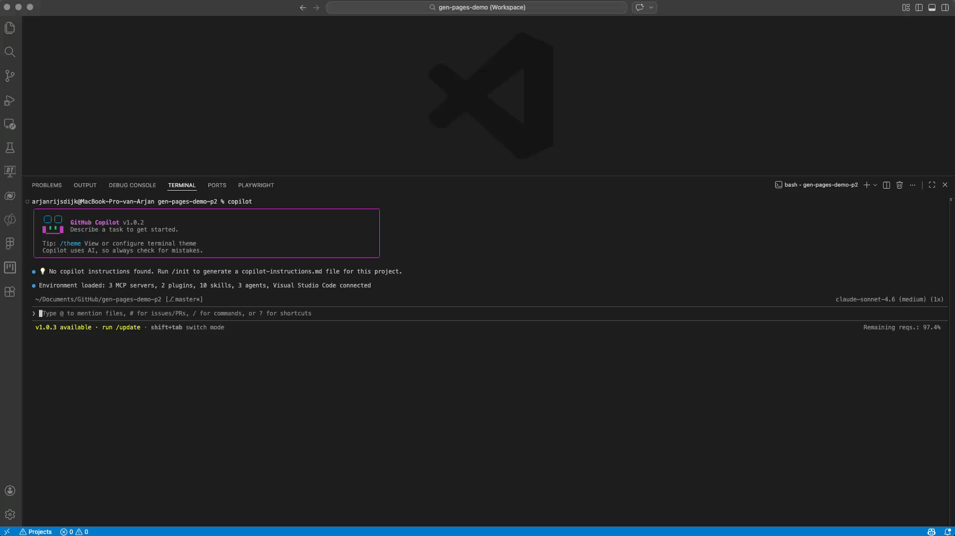 GitHub Copilot CLI - Start genpages skill