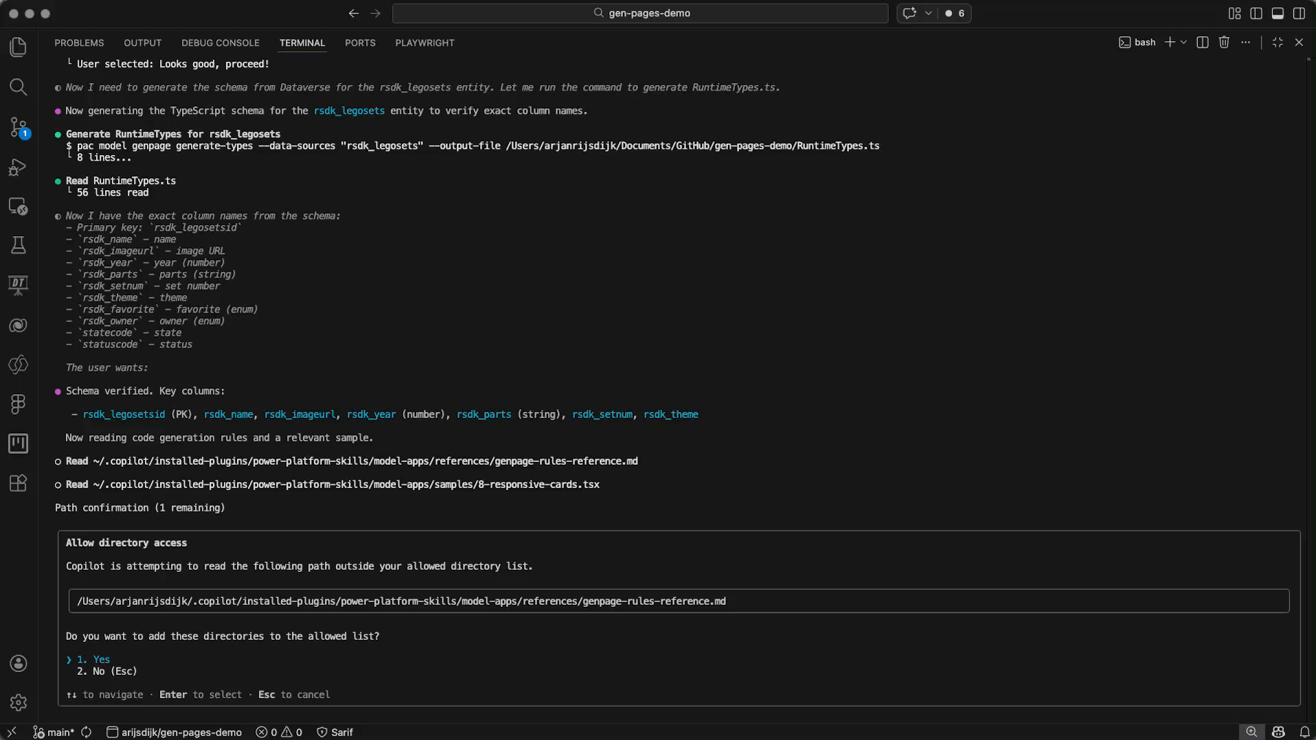 Copilot CLI - Genpages - Add folder/files to allowed list