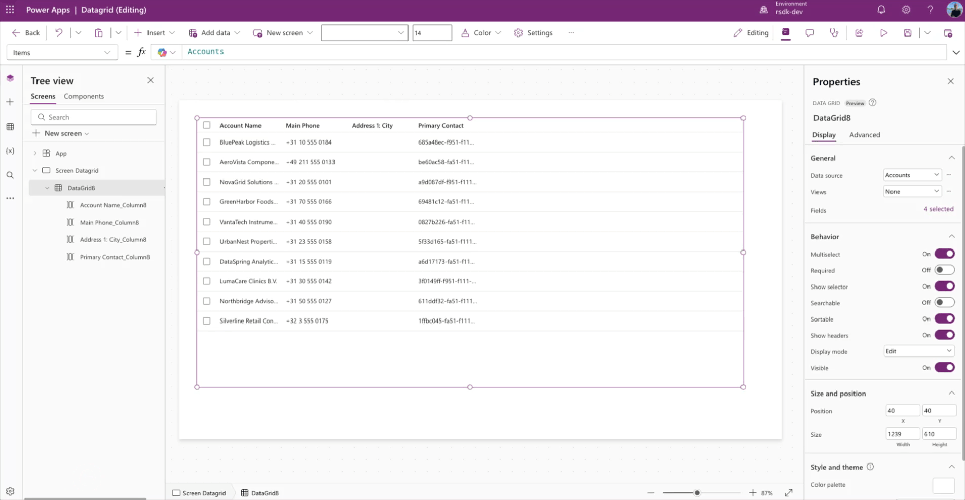 Add and remove columns from Data grid