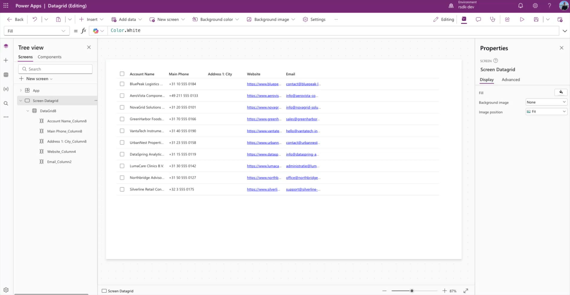 Search columns in Data grid